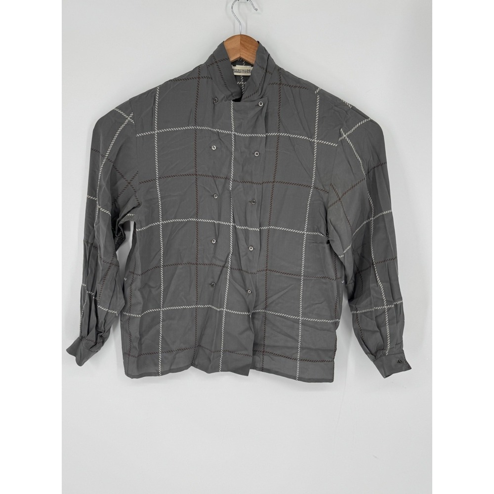 Vtg Pancaldi & B Women's Gray Silk Blouse Double Breasted Sz 0 Made in Italy L5